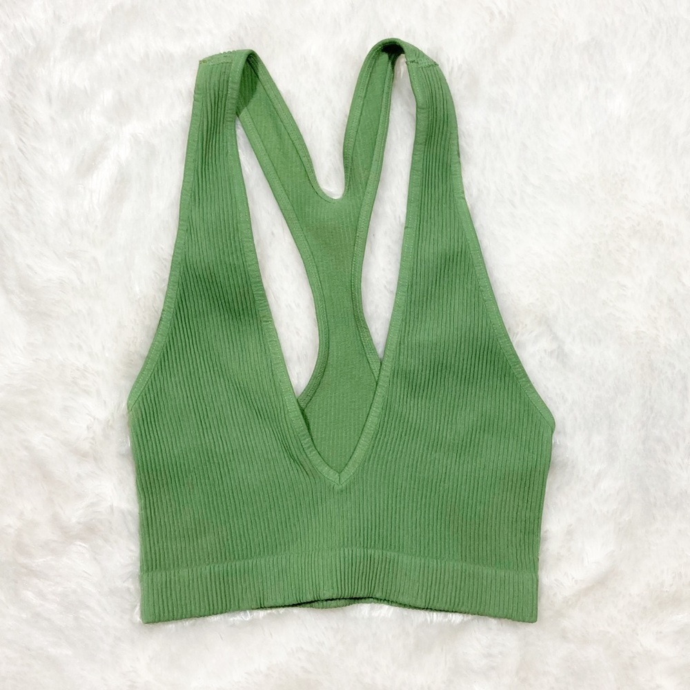 ❗️LAST 1❗️ NWOT Intimately Free People Deep V Ribbed Racerback Crop Top Green XS